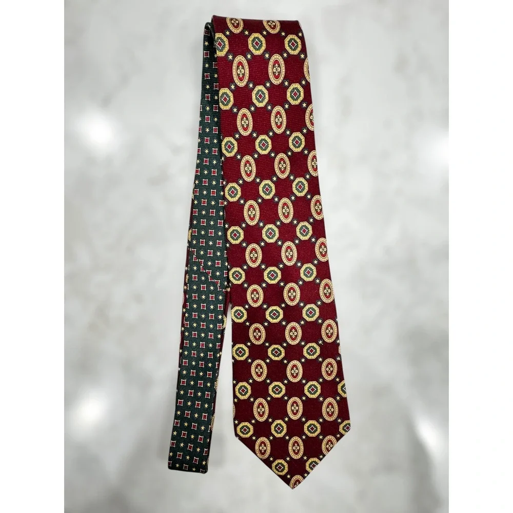 Business Formal Tommy Hilfiger‎ Men Burgundy Geometric Silk Tie Vintage Office